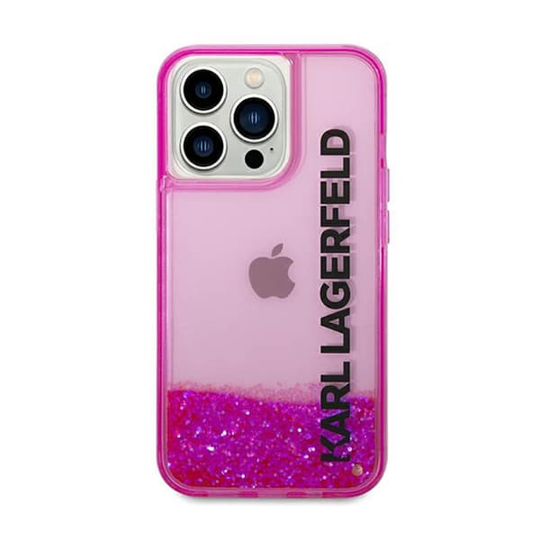 Karl Lagerfeld Liquid Glitter läpikuultava pitkänomainen logokotelo – iPhone 14 Pro Max -kotelo (vaaleanpunainen)