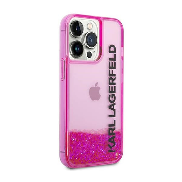 Karl Lagerfeld Liquid Glitter läpikuultava pitkänomainen logokotelo – iPhone 14 Pro Max -kotelo (vaaleanpunainen)