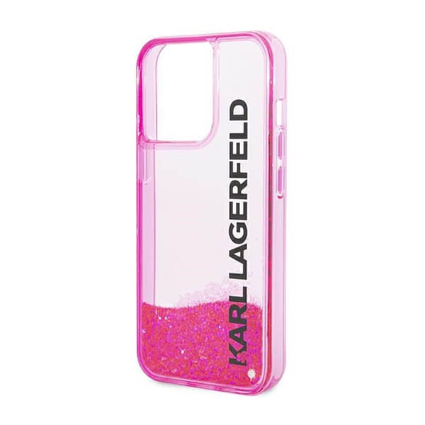 Karl Lagerfeld Liquid Glitter läpikuultava pitkänomainen logokotelo – iPhone 14 Pro Max -kotelo (vaaleanpunainen)