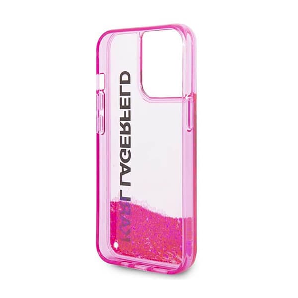 Karl Lagerfeld Liquid Glitter läpikuultava pitkänomainen logokotelo – iPhone 14 Pro Max -kotelo (vaaleanpunainen)