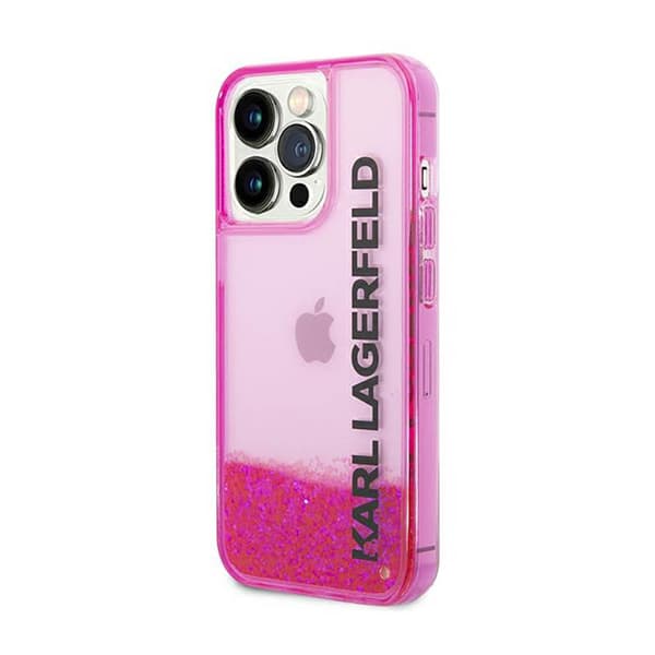 Karl Lagerfeld Liquid Glitter läpikuultava pitkänomainen logokotelo – iPhone 14 Pro Max -kotelo (vaaleanpunainen)