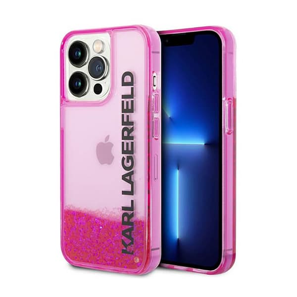 Karl Lagerfeld Liquid Glitter läpikuultava pitkänomainen logokotelo – iPhone 14 Pro Max -kotelo (vaaleanpunainen)