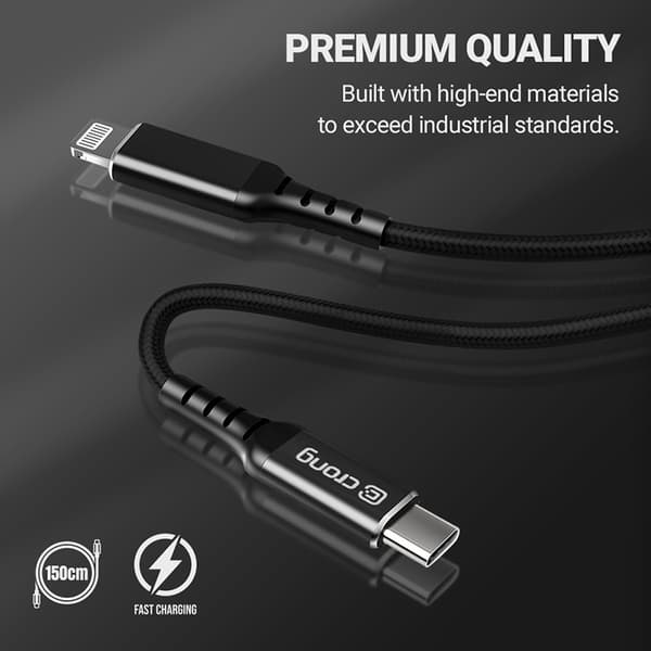 Crong Armor Link - USB-C lynhurtigt opladningskabel med MFi-certificering 150 cm (sort)