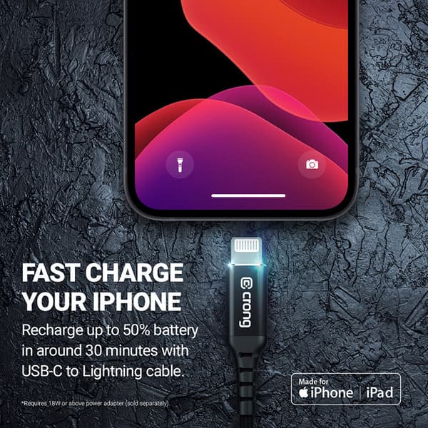 Crong Armor Link - USB-C lynhurtigt opladningskabel med MFi-certificering 150 cm (sort)