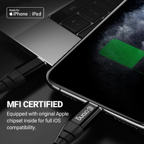 Crong Armor Link - USB-C lynhurtigt opladningskabel med MFi-certificering 150 cm (sort)