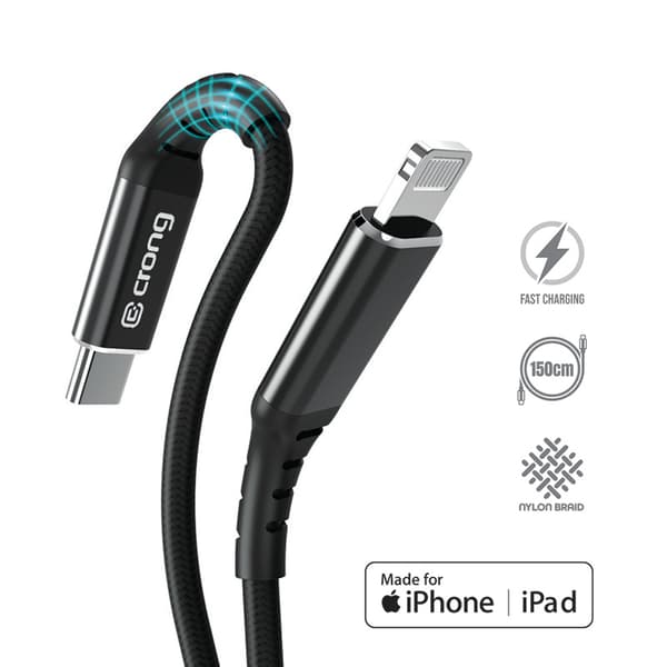 Crong Armor Link - USB-C lynhurtigt opladningskabel med MFi-certificering 150 cm (sort)
