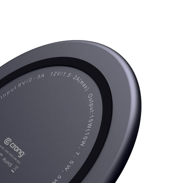 Langaton Crong PowerSpot -pikalaturi – alumiininen Qi 15 W:n langaton USB-C-laturi karkaistulla lasipinnoitteella (Shadow Black)