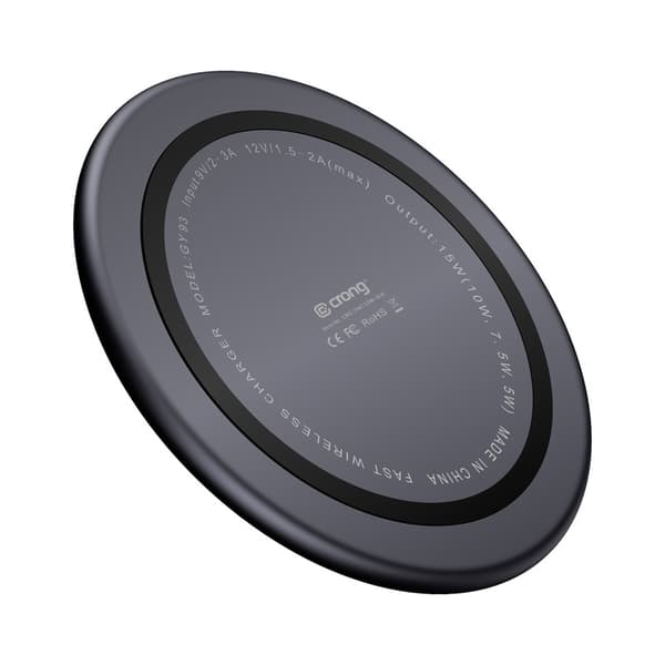 Langaton Crong PowerSpot -pikalaturi – alumiininen Qi 15 W:n langaton USB-C-laturi karkaistulla lasipinnoitteella (Shadow Black)