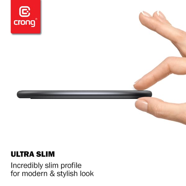 Langaton Crong PowerSpot -pikalaturi – alumiininen Qi 15 W:n langaton USB-C-laturi karkaistulla lasipinnoitteella (Shadow Black)