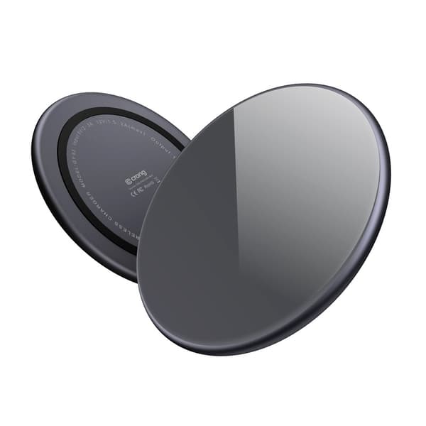 Langaton Crong PowerSpot -pikalaturi – alumiininen Qi 15 W:n langaton USB-C-laturi karkaistulla lasipinnoitteella (Shadow Black)