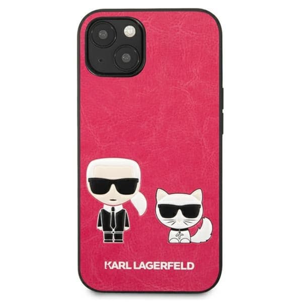 Karl Lagerfeld PU-læder Karl & Choupette præget - iPhone 13 Mini-etui (fuchsia)