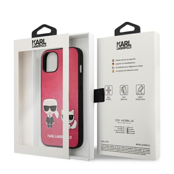 Karl Lagerfeld PU-læder Karl & Choupette præget - iPhone 13 Mini-etui (fuchsia)