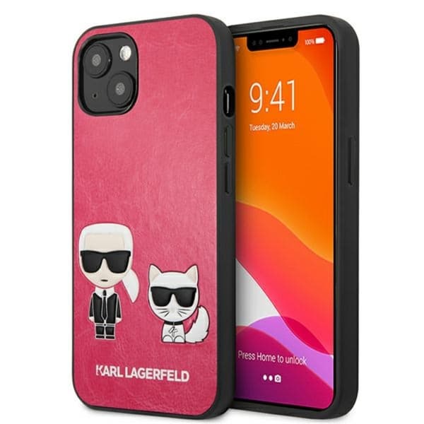 Karl Lagerfeld PU-læder Karl & Choupette præget - iPhone 13 Mini-etui (fuchsia)
