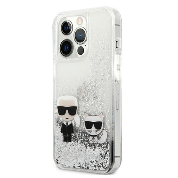 Karl Lagerfeld Liquid Glitter Karl & Choupette - iPhone 13 Pro -kotelo (hopea)