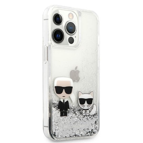 Karl Lagerfeld Liquid Glitter Karl & Choupette - iPhone 13 Pro Max -kotelo (hopea)