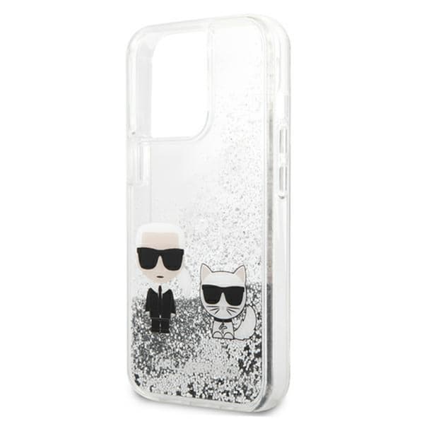 Karl Lagerfeld Liquid Glitter Karl & Choupette - iPhone 13 Pro Max -kotelo (hopea)