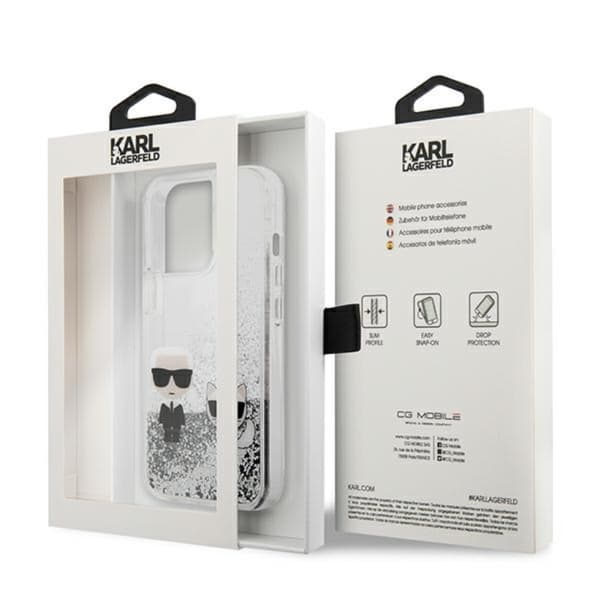 Karl Lagerfeld Liquid Glitter Karl & Choupette - iPhone 13 Pro Max -kotelo (hopea)