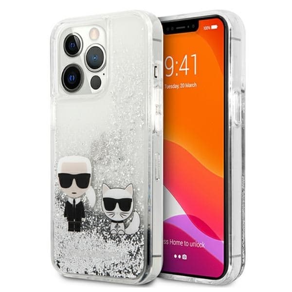 Karl Lagerfeld Liquid Glitter Karl & Choupette - iPhone 13 Pro Max -kotelo (hopea)