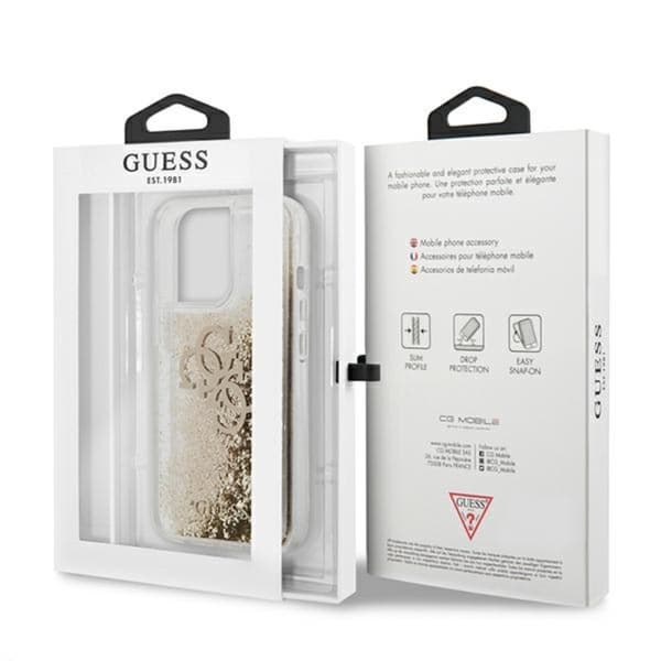 Guess Liquid Glitter 4G Big Logo - iPhone 13 Pro Max etui (guld)