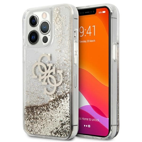 Guess Liquid Glitter 4G Big Logo - iPhone 13 Pro Max etui (guld)