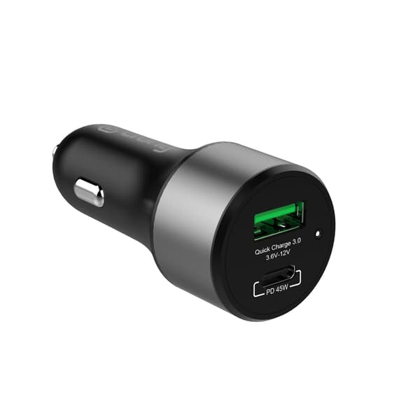 Crong Power Biloplader 63W – USB-C PD 45W + USB QC 3.0 18W biloplader (sort)