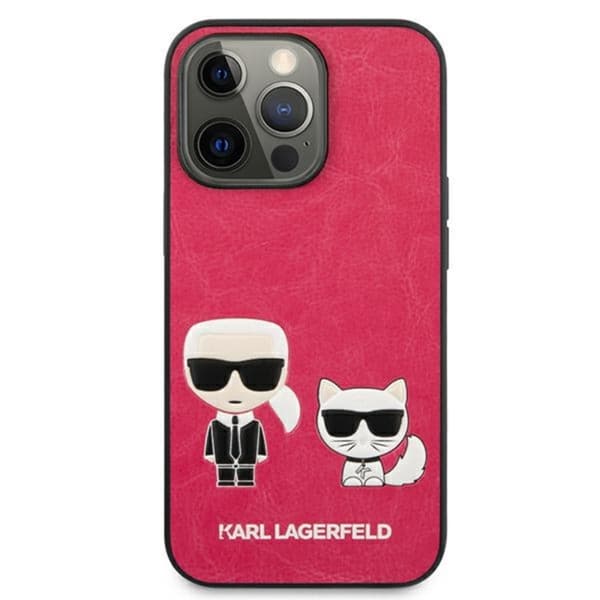 Karl Lagerfeld PU-läder Karl & Choupette-präglat - iPhone 13 Pro-fodral (fuchsia)