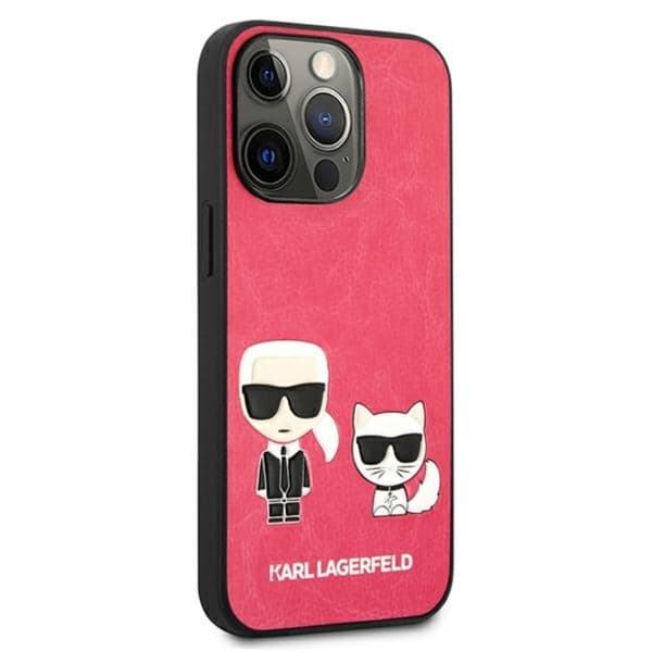 Karl Lagerfeld PU-läder Karl & Choupette-präglat - iPhone 13 Pro-fodral (fuchsia)