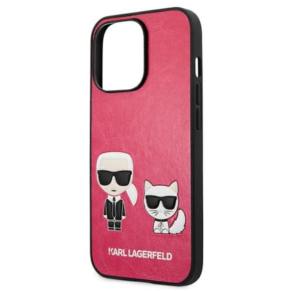 Karl Lagerfeld PU-läder Karl & Choupette-präglat - iPhone 13 Pro-fodral (fuchsia)