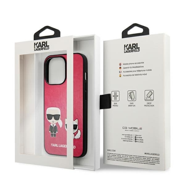 Karl Lagerfeld PU-läder Karl & Choupette-präglat - iPhone 13 Pro-fodral (fuchsia)