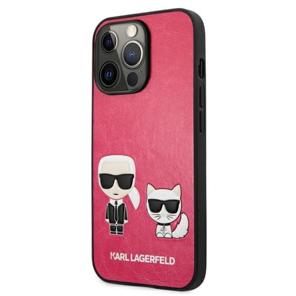 Karl Lagerfeld PU-läder Karl & Choupette-präglat - iPhone 13 Pro-fodral (fuchsia)