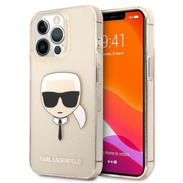 Karl Lagerfeld Karl's Head Glitter - iPhone 13 Pro-etui (guld)