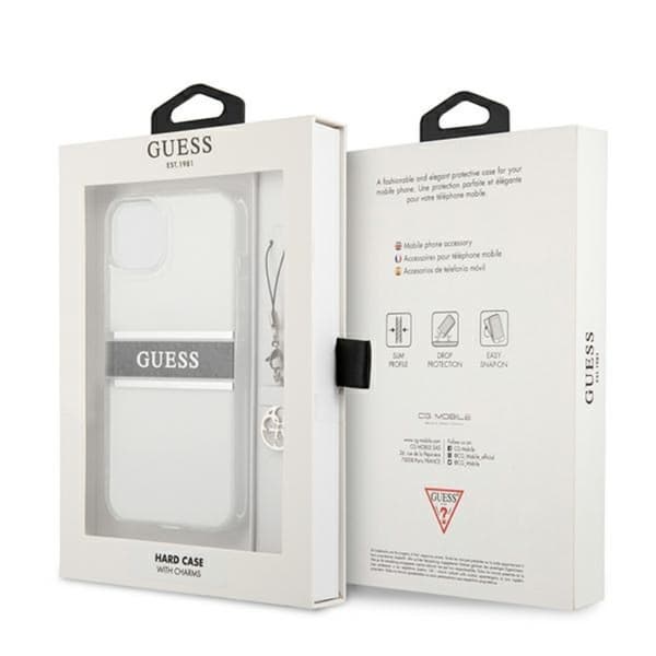 Guess 4G Stripe Grey Charm - iPhone 13 mini cover (gennemsigtig)