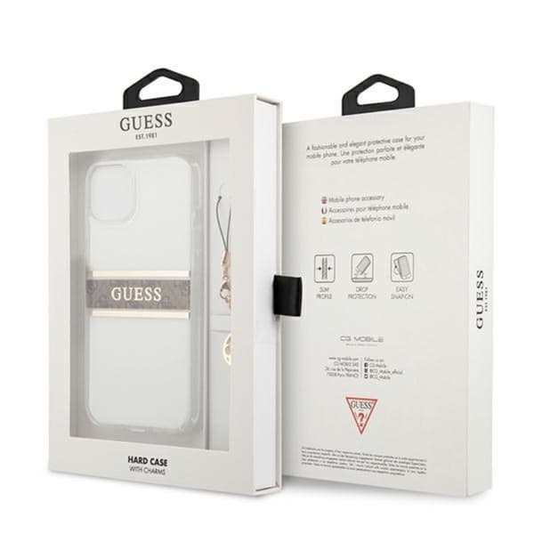 Guess 4G Stripe Brown Charm - iPhone 13 mini cover (gennemsigtig)