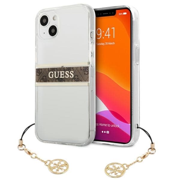 Guess 4G Stripe Brown Charm - iPhone 13 mini cover (gennemsigtig)