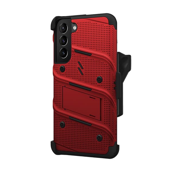 ZIZO BOLT Series - Pansret etui til Samsung Galaxy S22+ med 9H glasskærm + holder med stativ (rød)