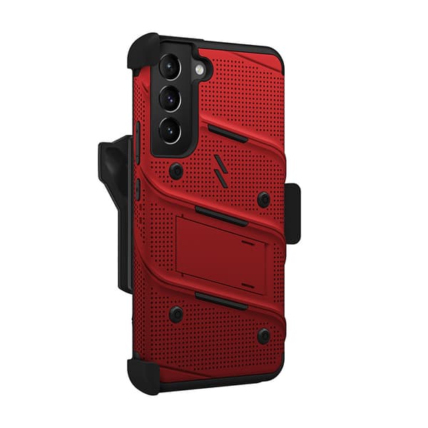 ZIZO BOLT Series - Pansret etui til Samsung Galaxy S22+ med 9H glasskærm + holder med stativ (rød)