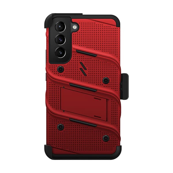 ZIZO BOLT Series - Pansret etui til Samsung Galaxy S22+ med 9H glasskærm + holder med stativ (rød)