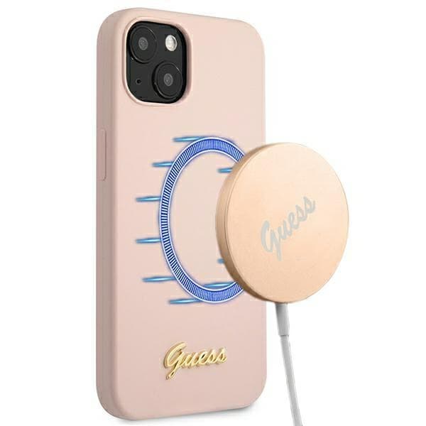 Guess Silikone Script MagSafe - iPhone 13 etui (Pink)