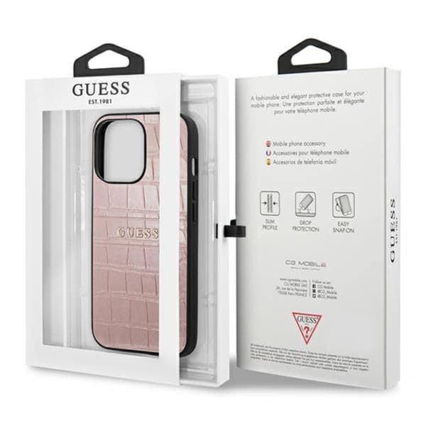 Guess Croco Stamp Lines - iPhone 13 Pro etui (pink)