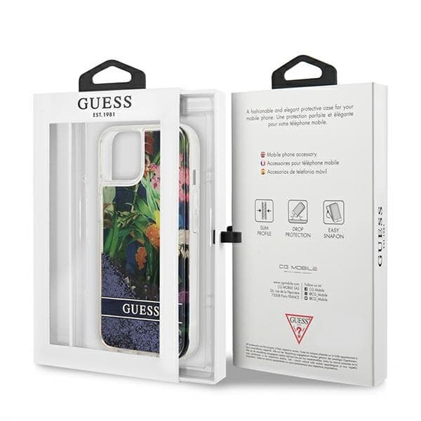 Guess Liquid Glitter Flower – iPhone 13 mini cover (blå)