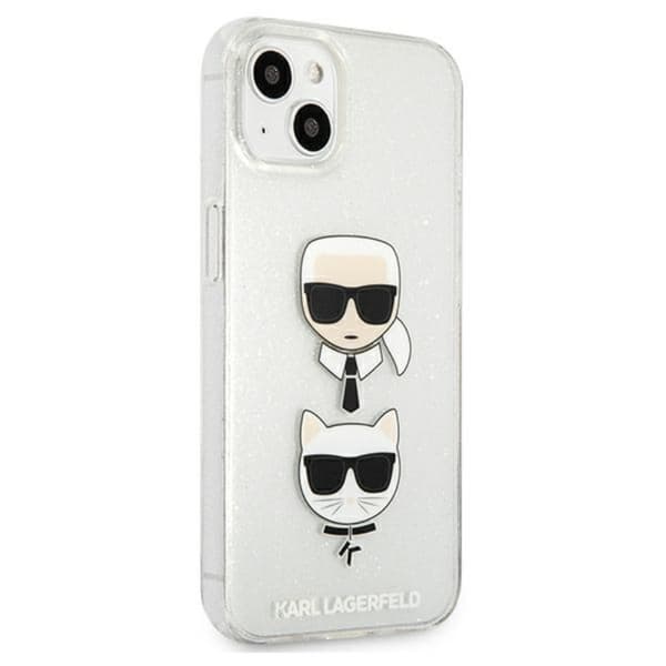 Karl Lagerfeld Glitter Karl & Choupette Head - iPhone 13 mini cover (sølv)