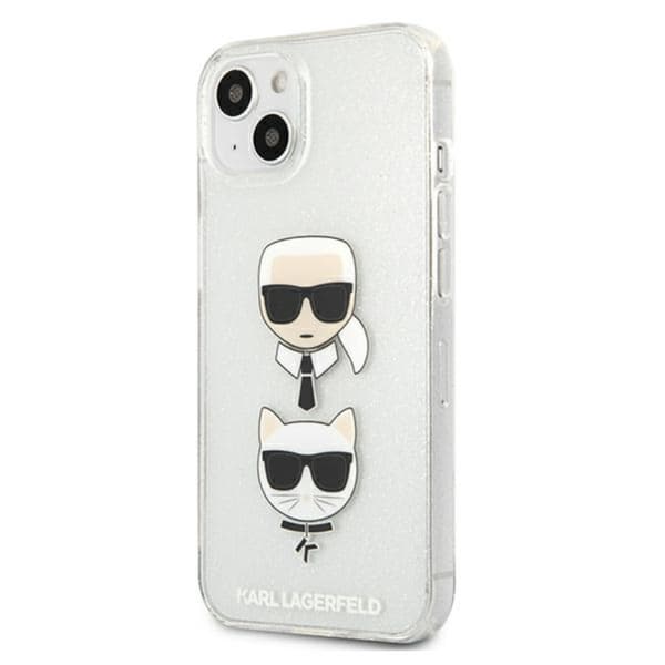 Karl Lagerfeld Glitter Karl & Choupette Head - iPhone 13 mini cover (sølv)