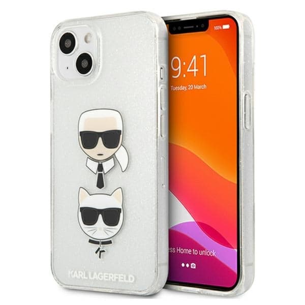 Karl Lagerfeld Glitter Karl & Choupette Head - iPhone 13 mini cover (sølv)