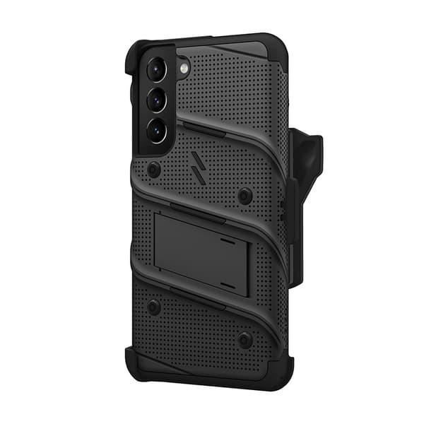 ZIZO BOLT -sarja - Panssarikotelo Samsung Galaxy S22+:lle 9H lasinäytöllä + pidike jalustalla (musta)