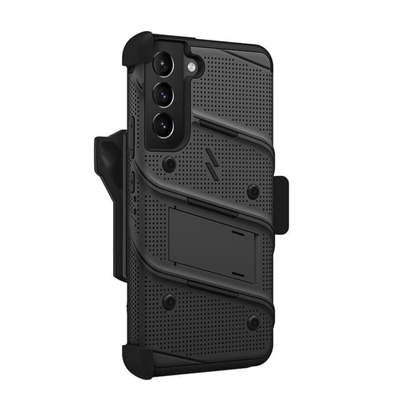 ZIZO BOLT -sarja - Panssarikotelo Samsung Galaxy S22+:lle 9H lasinäytöllä + pidike jalustalla (musta)