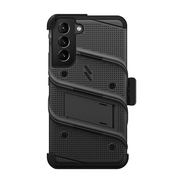 ZIZO BOLT -sarja - Panssarikotelo Samsung Galaxy S22+:lle 9H lasinäytöllä + pidike jalustalla (musta)