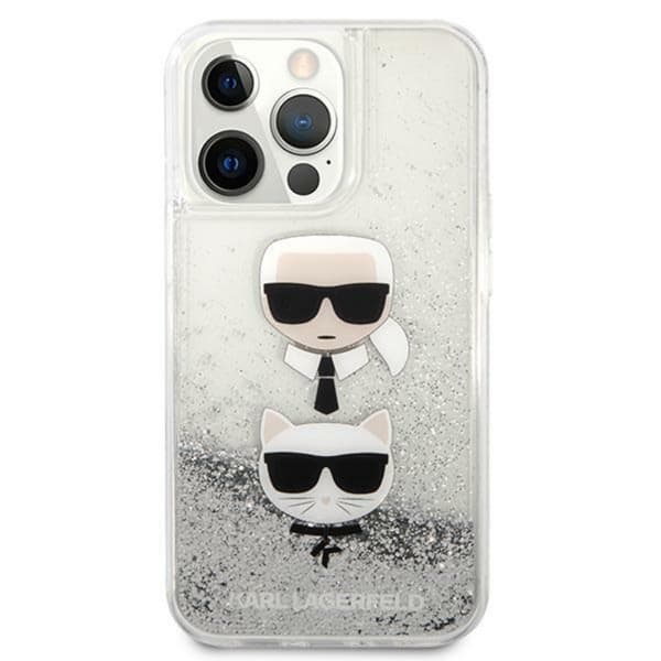 Karl Lagerfeld Liquid Glitter Karl & Choupette Head - iPhone 13 Pro etui (sølv)