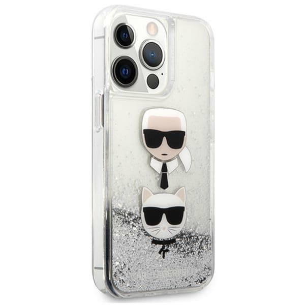 Karl Lagerfeld Liquid Glitter Karl & Choupette Head - iPhone 13 Pro etui (sølv)