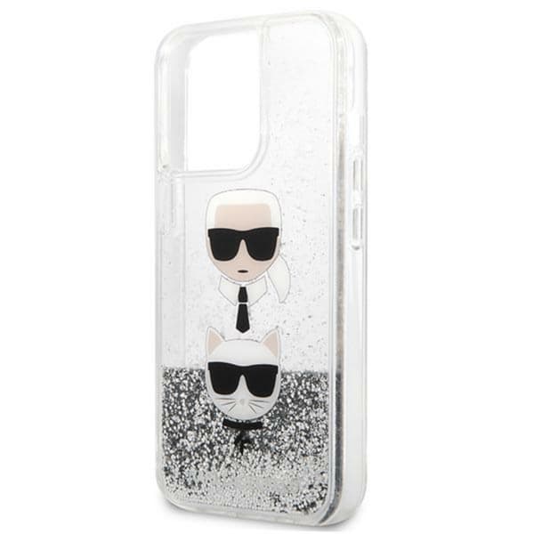 Karl Lagerfeld Liquid Glitter Karl & Choupette Head - iPhone 13 Pro etui (sølv)