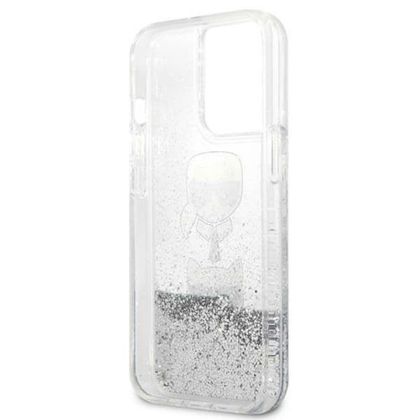 Karl Lagerfeld Liquid Glitter Karl & Choupette Head - iPhone 13 Pro etui (sølv)